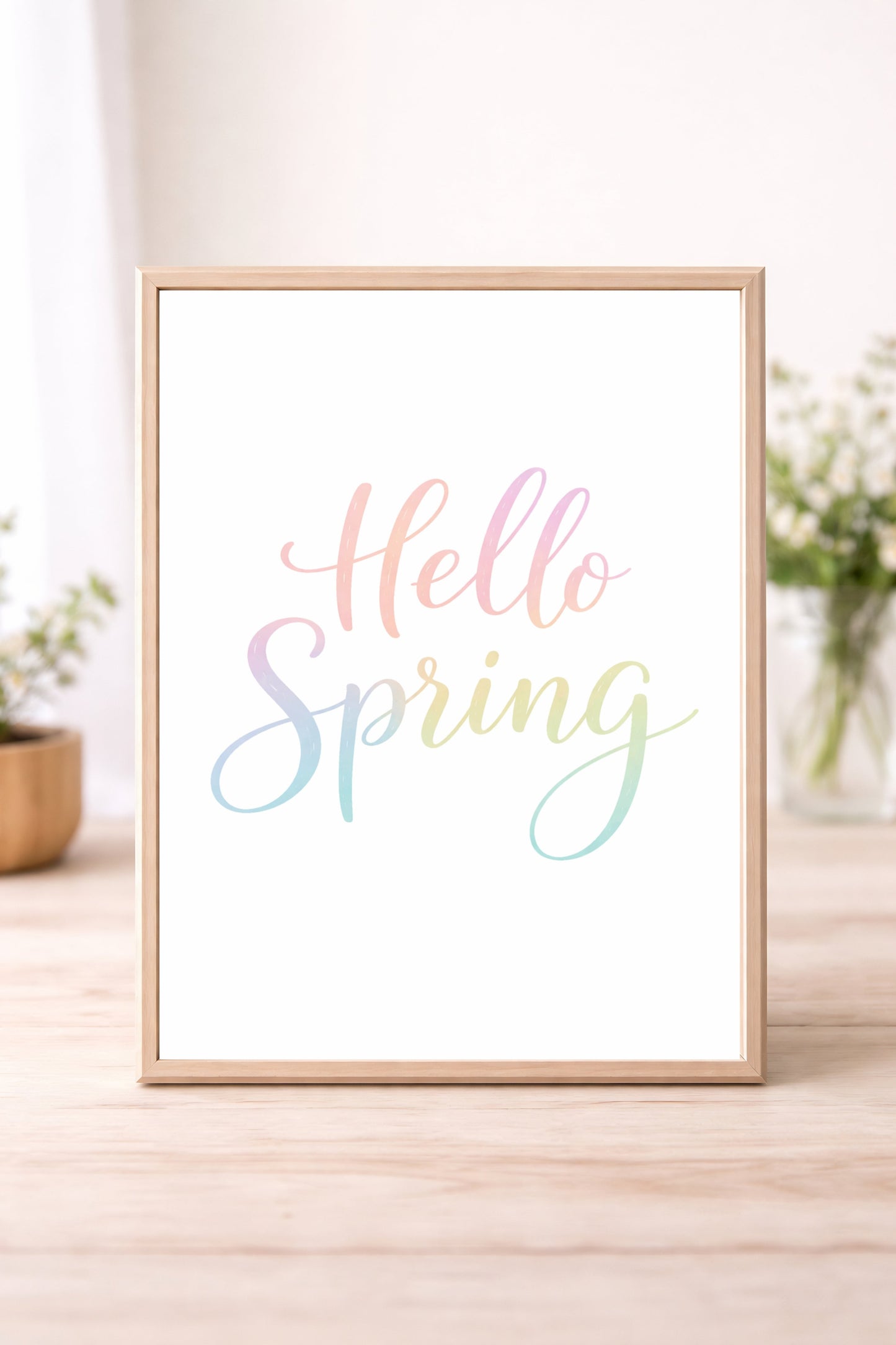 Hello Spring Wall Art – Pastel Spring Quote Print, Minimal Seasonal Home Decor