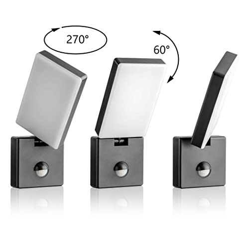 SEBSON Outdoor Lights Mains Powered IP65 - Pack of 2 - Outdoor Garden Lights with PIR Motion Sensor, Adjustable LED Wall Lights 15W, Cool White,