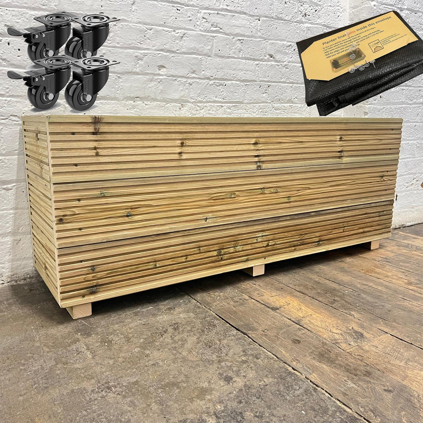 4ft Long 3 Board High Wooden Decking Planter – 120 × 35 × 48 cm