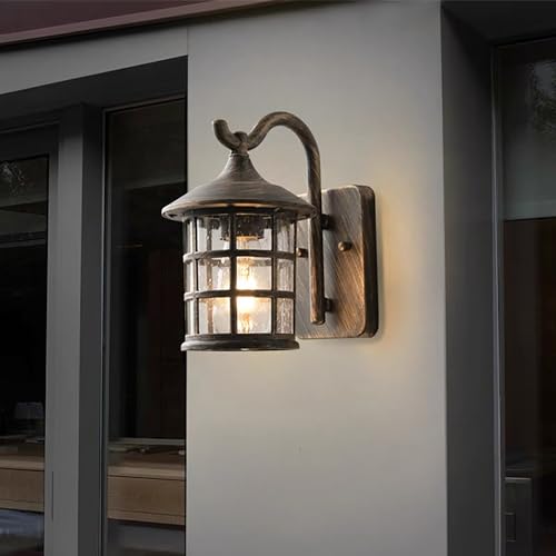 Outdoor Wall Lights,Lantern Outdoor Lights Aluminum And Glass Waterproof Lamp Retro Garden Wall Lights Rustic Decor E27 Outside Lights For House Home