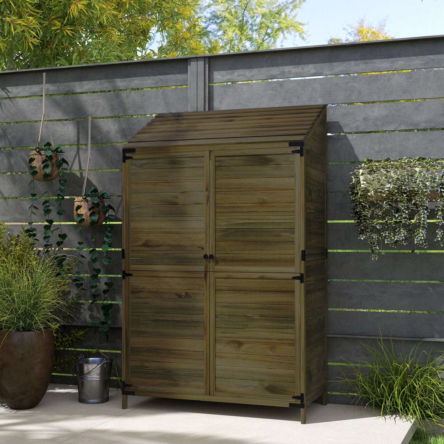 Outsunny Wooden Garden Storage Shed w/Double Doors and Shelves, Green