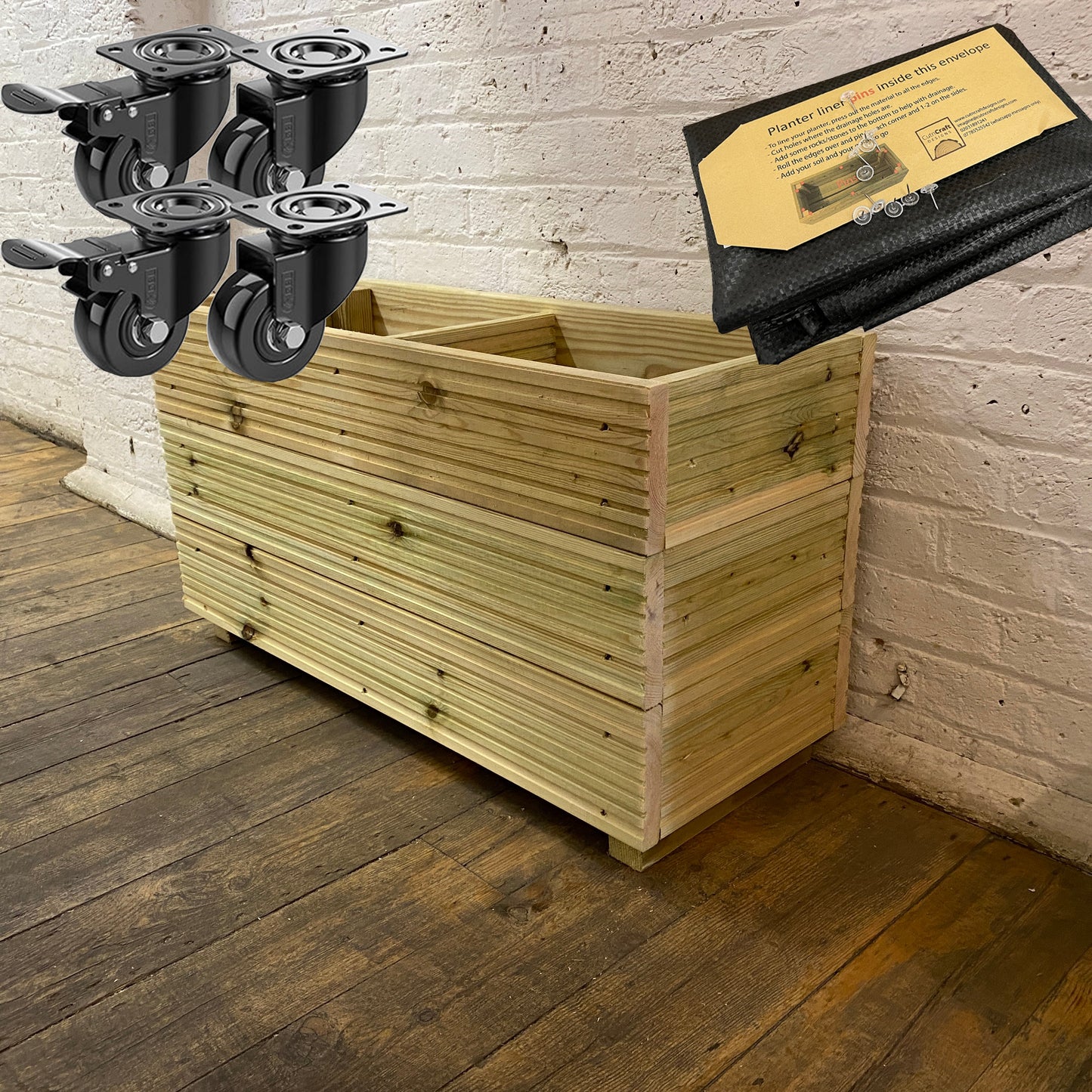 Large Solid Wooden Patio Planter With Central Divide – 88x35x47cm