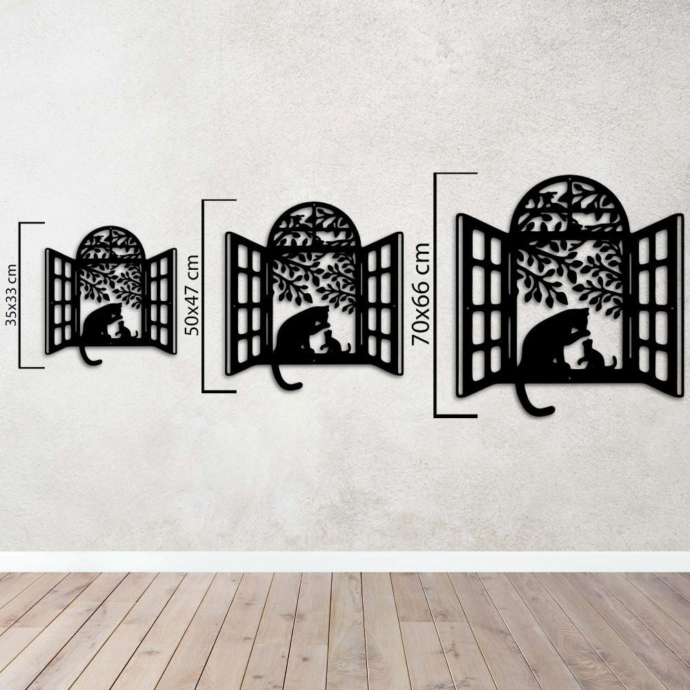 Cats Friendship Window Metal Wall Art | Decorative Animal Sculpture