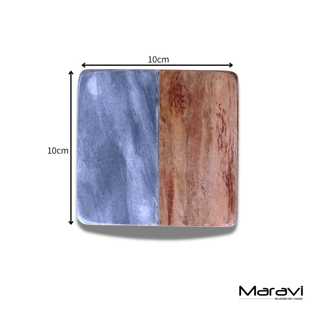 Salya Grey Marble and Wood Luxury Coasters