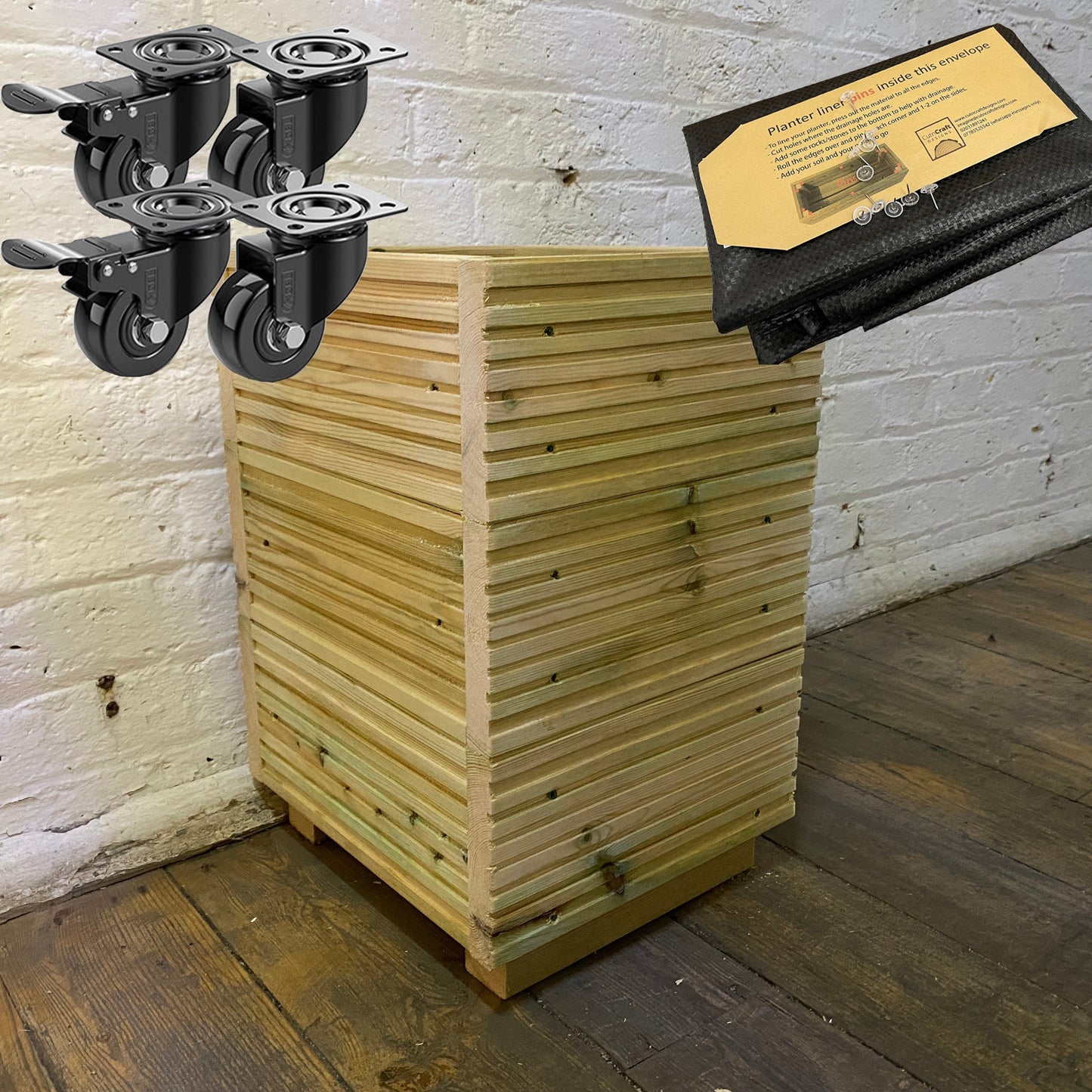 Small Square Wooden Decking Planter – Pressure-Treated Outdoor Herb & Patio Planter 35 × 35 × 47 cm
