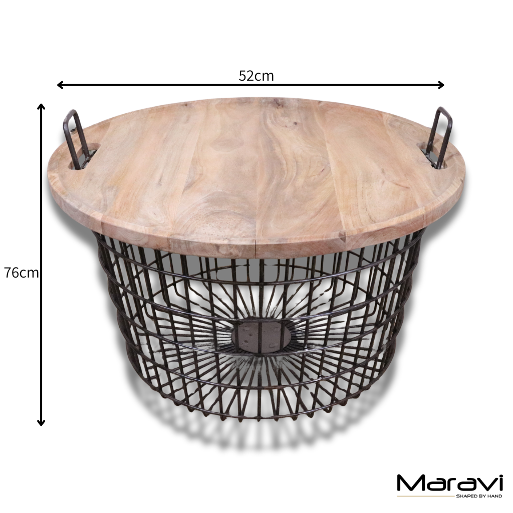 Tilpi Industrial Basket Table With Wood Lid