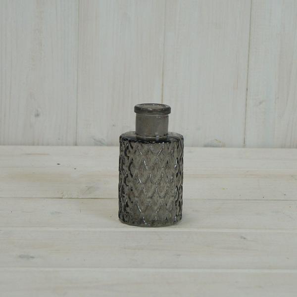 Smoky Grey Mini Geometric Glass Bottle H9.2cm x TD5cm