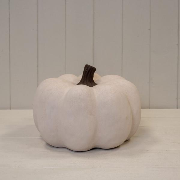 Cotton White Large Ceramic Pumpkin Ornament