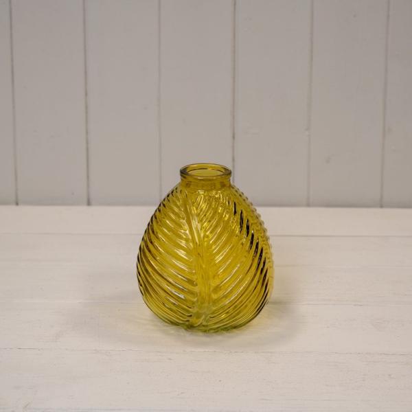 Yellow Glass Leaf Bottle H13cm W12cm D11cm Weight-329g