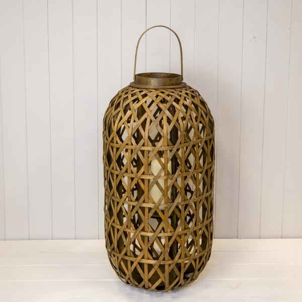 Large Oval Bamboo Lantern with Glass Insert H65, D35cm