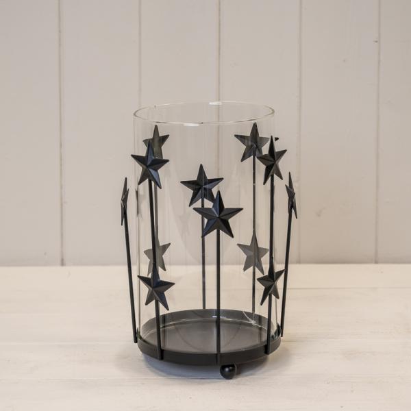 Large Black Metal Star Candle Holder with Glass Insert