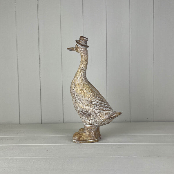Large Polyresin Duck with Hat H29.5 X W9.5 cm