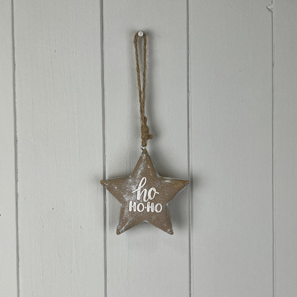 "Ho Ho Ho" Wooden Hanging Star H8.8cm W8.8cm D3cm Weight-49g