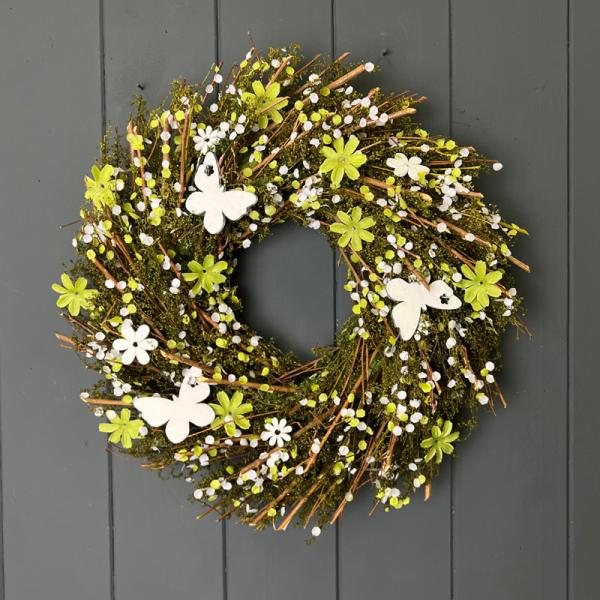 Twig Flower And Butterfly Wreath D36cm W7.5cm