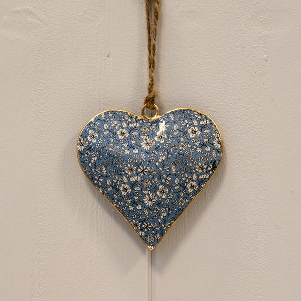 Blue Metal Hanging Heart 8cm