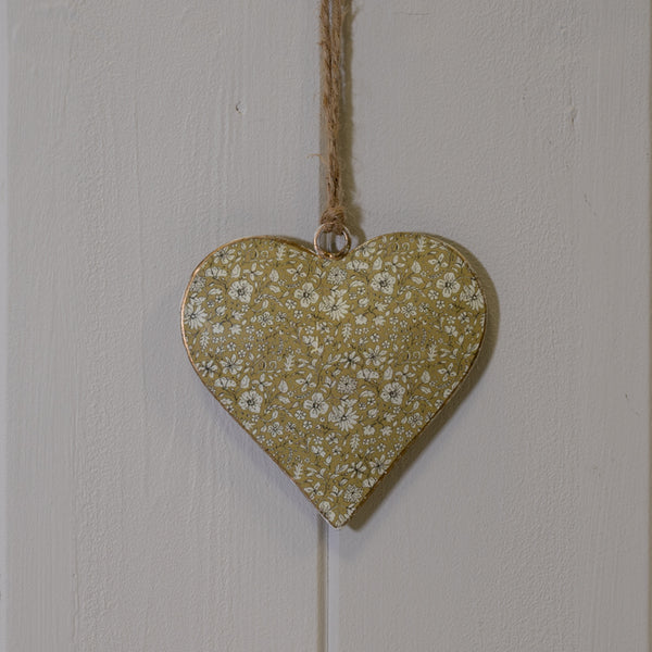 Light Green Metal Hanging Heart 8cm