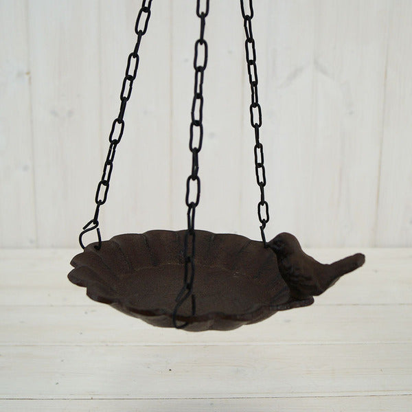 Cast Iron Hanging Round Plate Bird Feeder with Chain 17x15x37cm