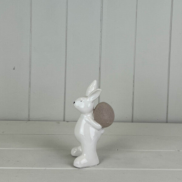 Ceramic White Rabbit Holding Egg 11.1x11.5x20.8cm Weight-364g