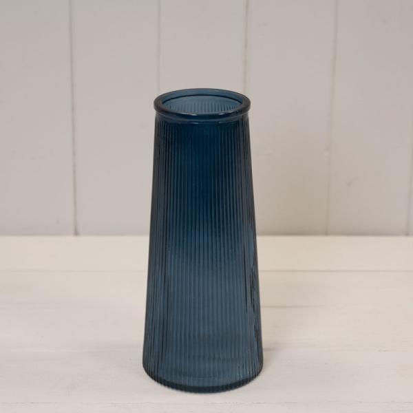 Blue Tall Ribbed Vase H22.5cm D10cm Weight-595g