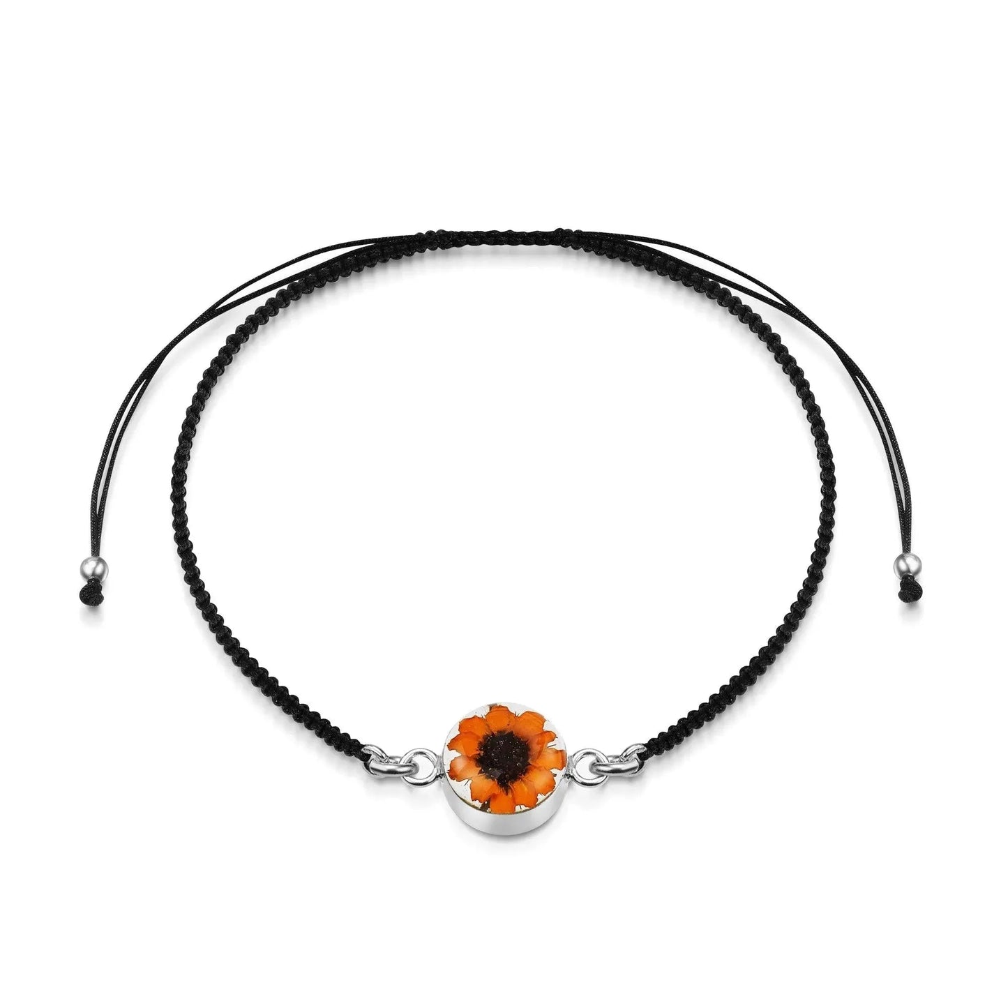 Sunflower Round Black Woven Bracelet - Silver