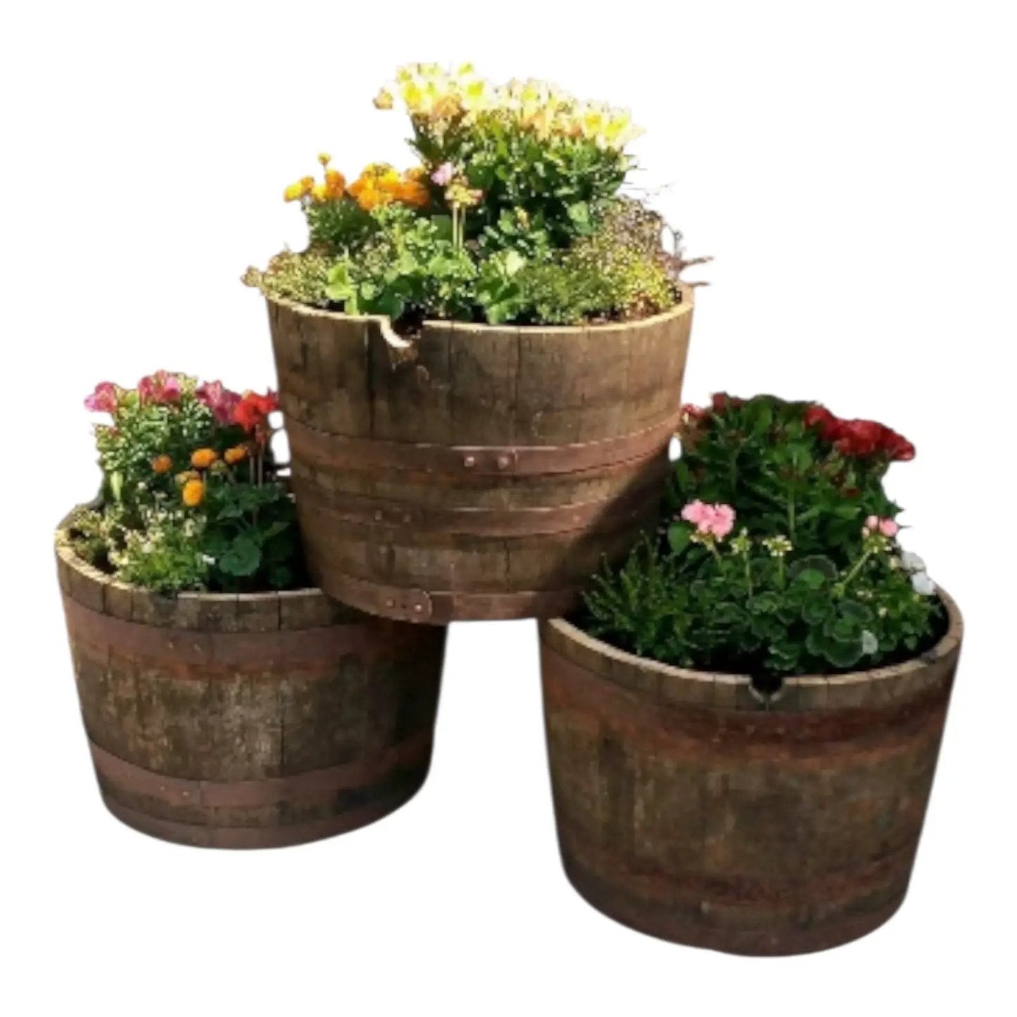 Whisky Barrel Flower Pot Planter With Drainage Hole Whiskey Half Barrels Garden Patio