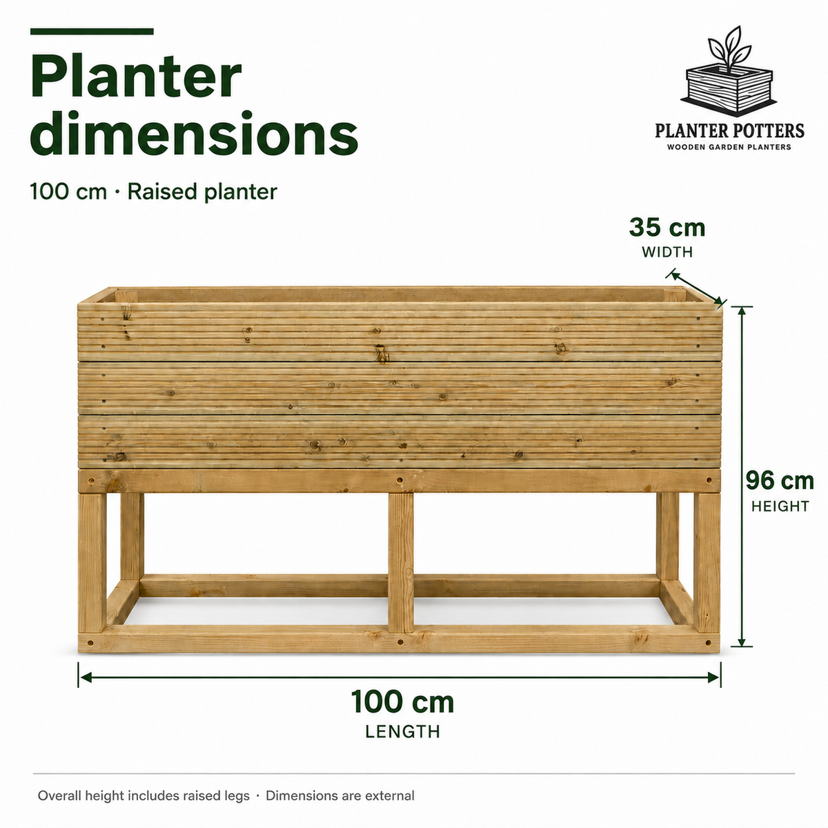 Large Raised 100 cm Wooden Decking Planter – Pressure-Treated Outdoor Garden Planter 100 × 35 × 96 cm