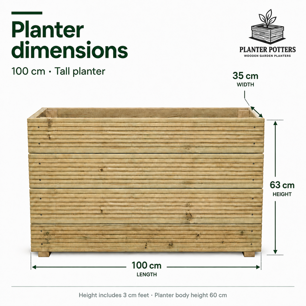 Tall 1-Meter Wooden Decking Planter – 100 × 35 × 63 cm