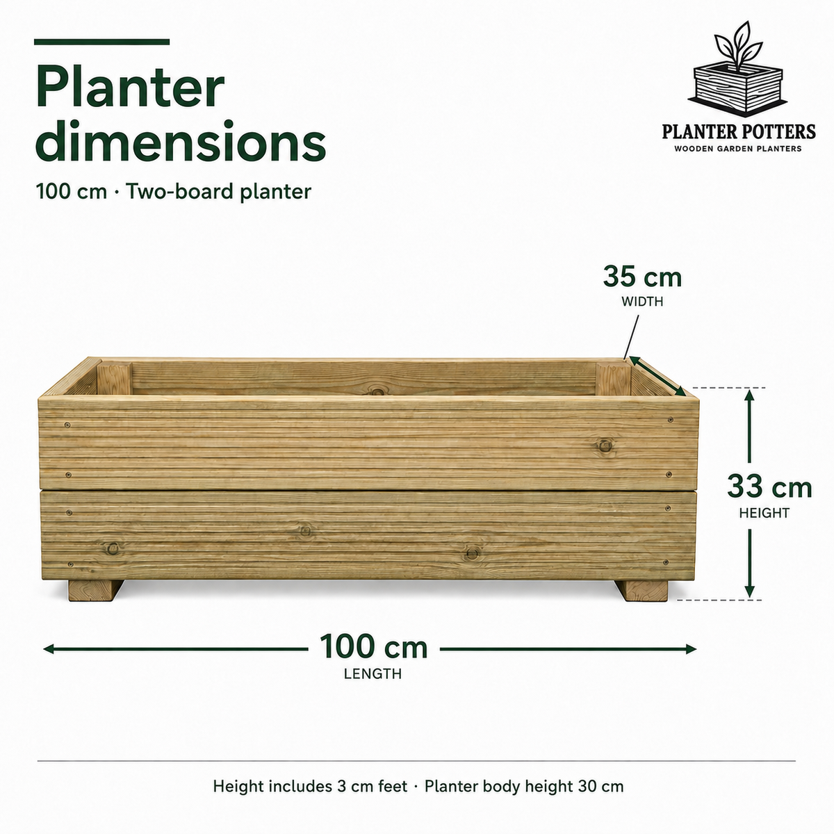 1 Meter Wooden Decking Planter – 100 × 35 × 33 cm