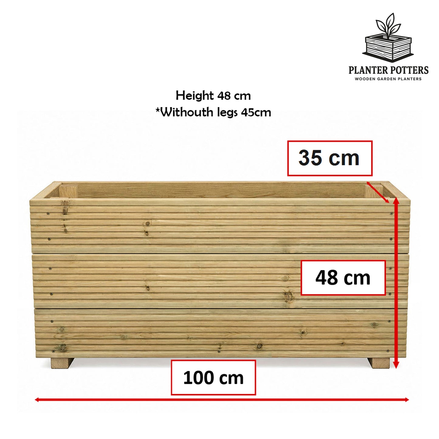 1 meter Wooden Decking Planter – Triple-Board 100 × 35 × 48 cm