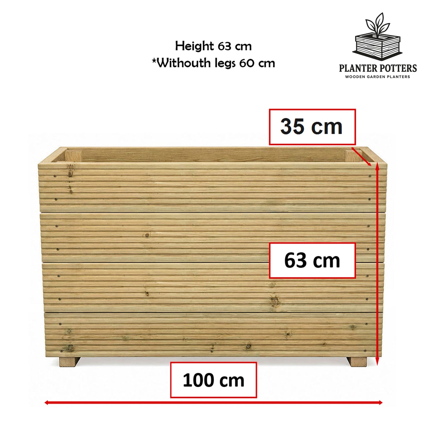 Tall 1-Meter Wooden Decking Planter – 100 × 35 × 63 cm