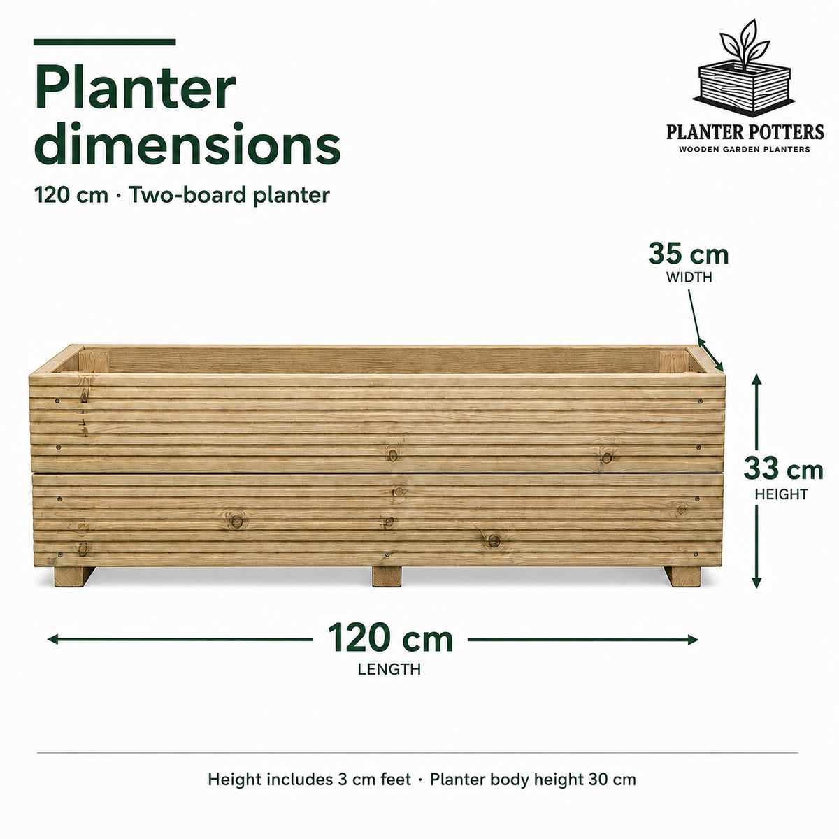 4ft (120 cm) Wooden Decking Planter – 120 × 35 × 33 cm