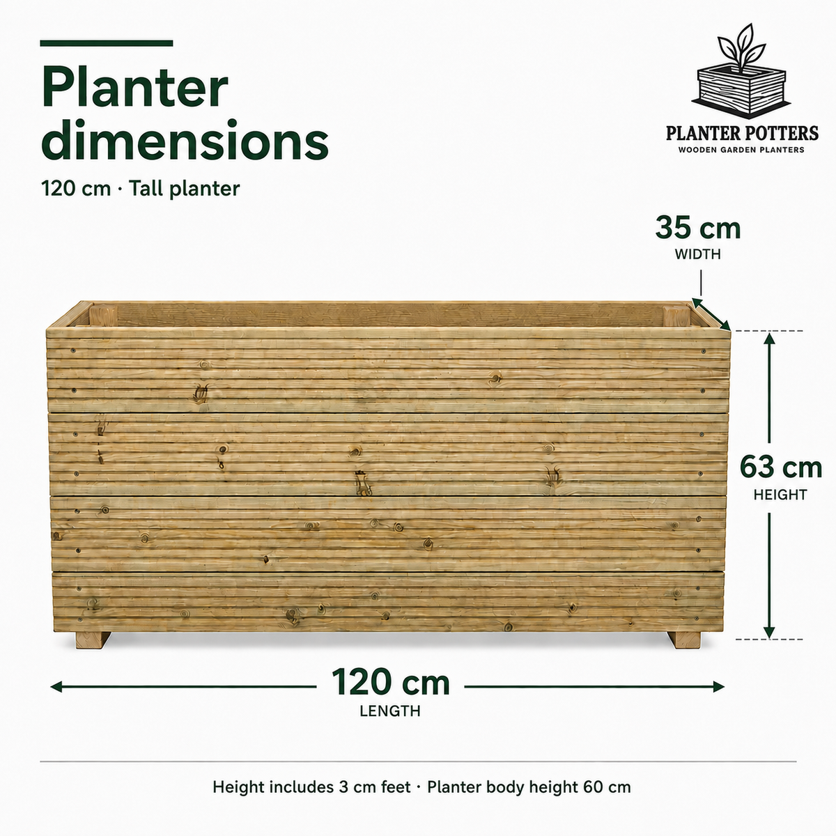 Tall 4 ft Long Wooden Decking Planter – 120 × 35 × 63 cm