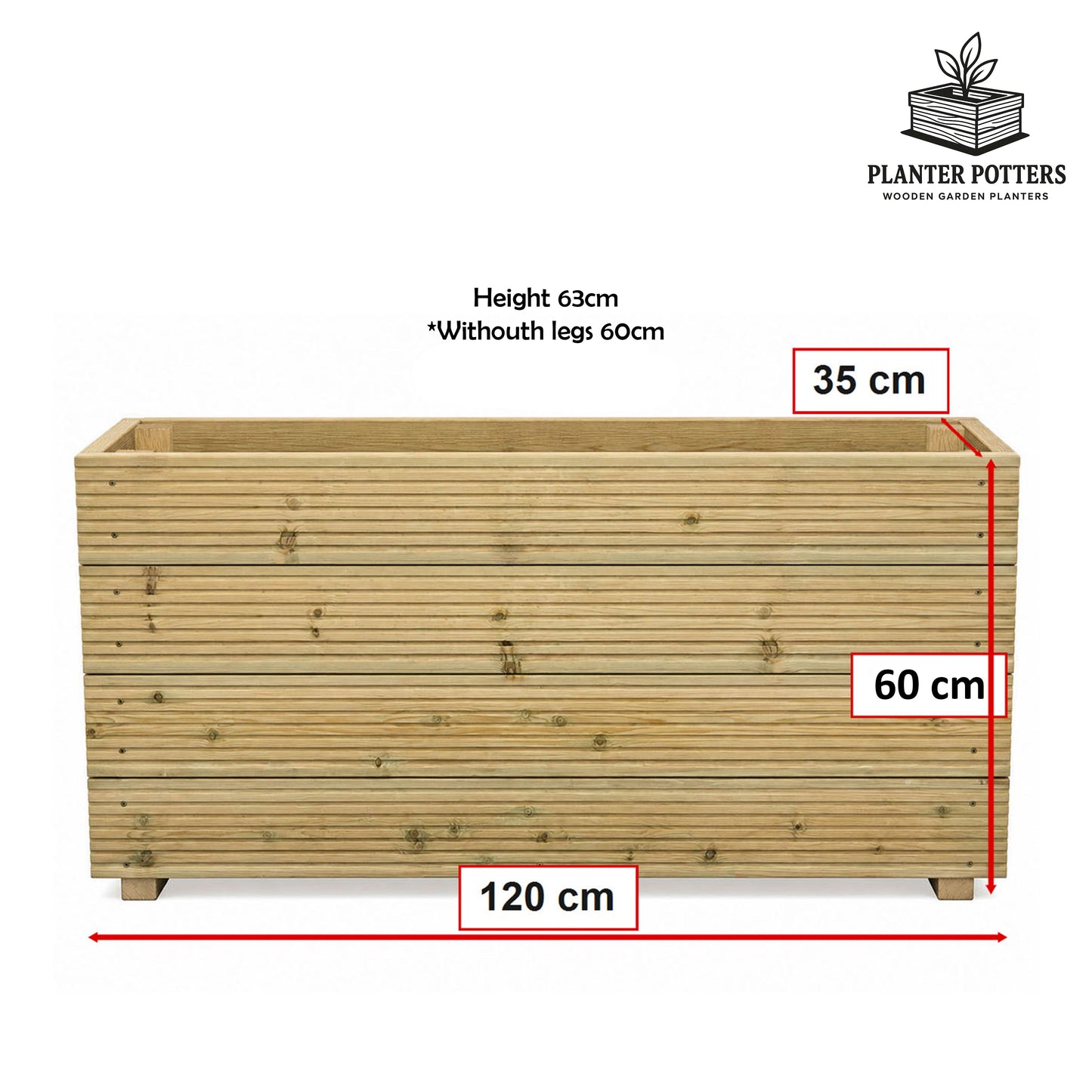 Tall 4 ft Long Wooden Decking Planter – 120 × 35 × 63 cm