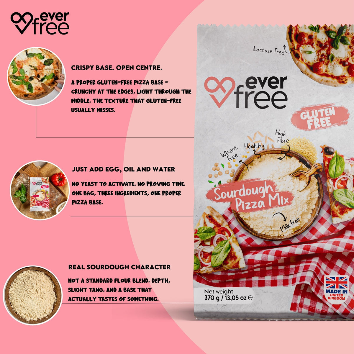 EverFree Gluten-Free Pizza Base Mix (Sourdough) 370g - Pack of 3