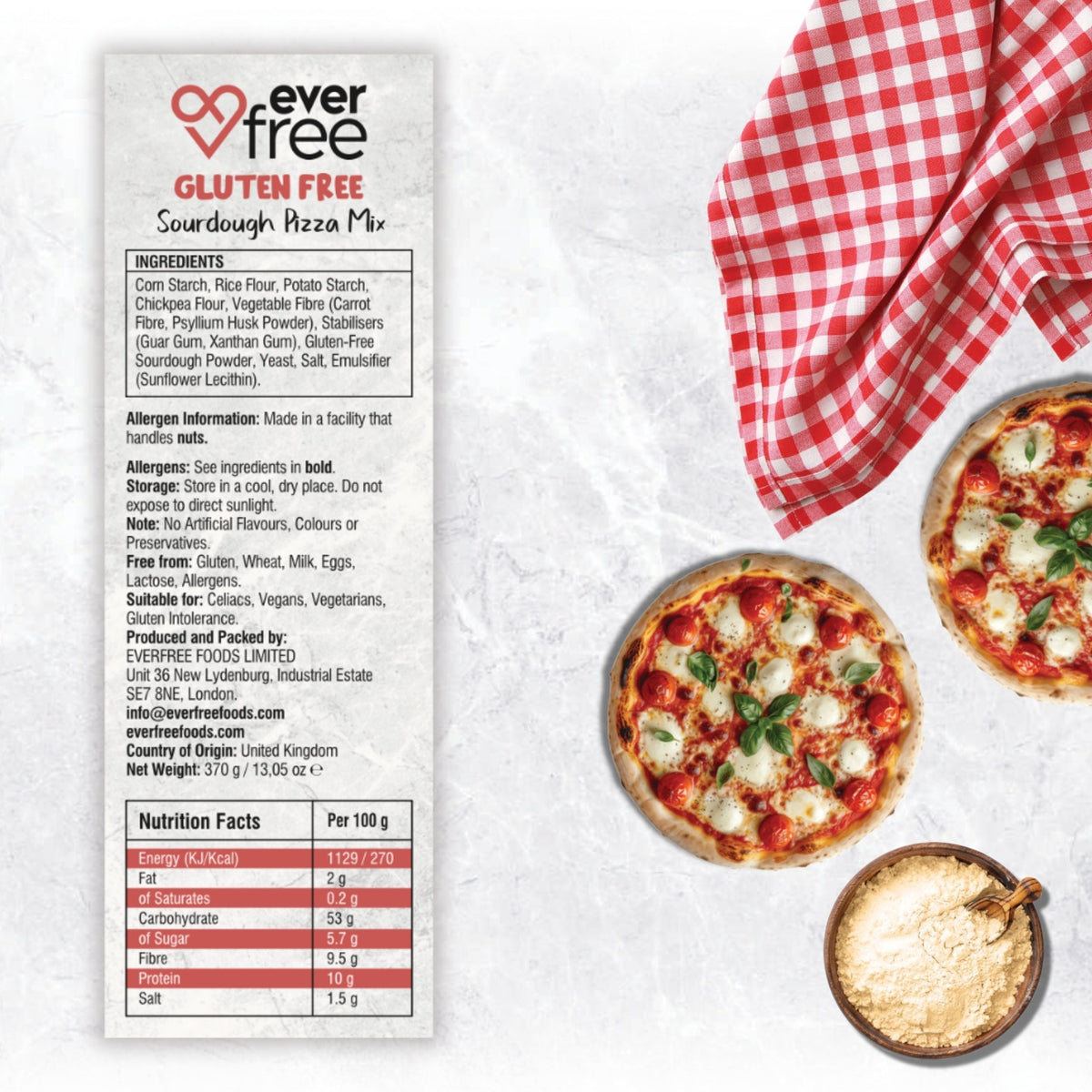 EverFree Gluten-Free Pizza Base Mix (Sourdough) 370g - Pack of 3