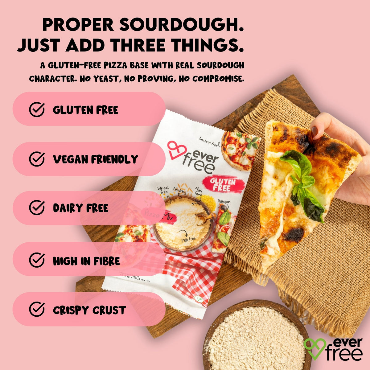 EverFree Gluten-Free Pizza Base Mix (Sourdough) 370g - Pack of 3