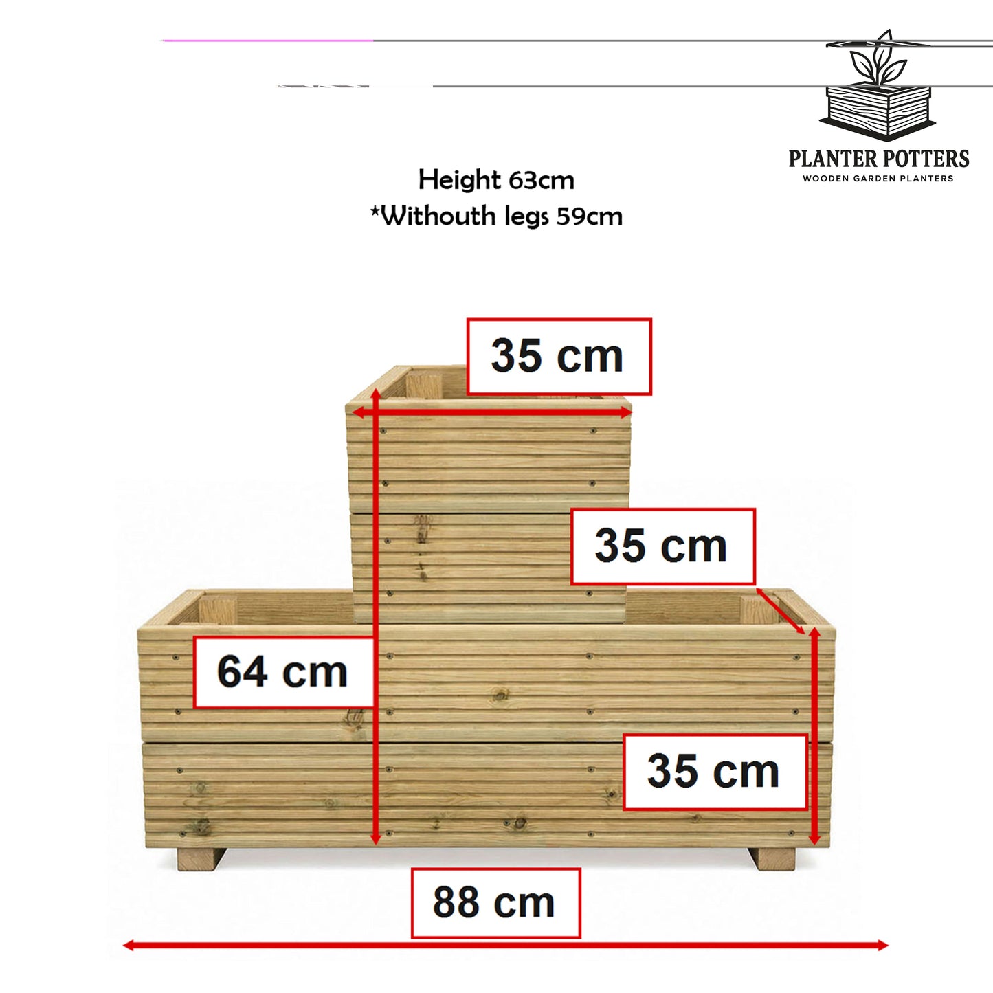One-Tier Wooden Decking Planter – Pressure-Treated Outdoor Garden Planter 88 × 35 × 48 cm