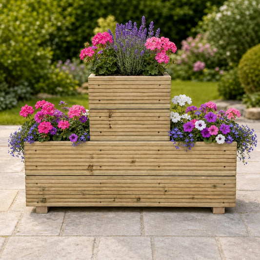 One-Tier Wooden Decking Planter – Pressure-Treated Outdoor Garden Planter 88 × 35 × 48 cm