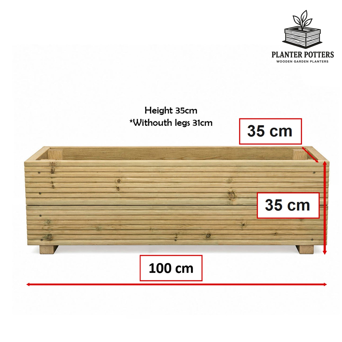 1 Meter Wooden Decking Planter – 100 × 35 × 33 cm