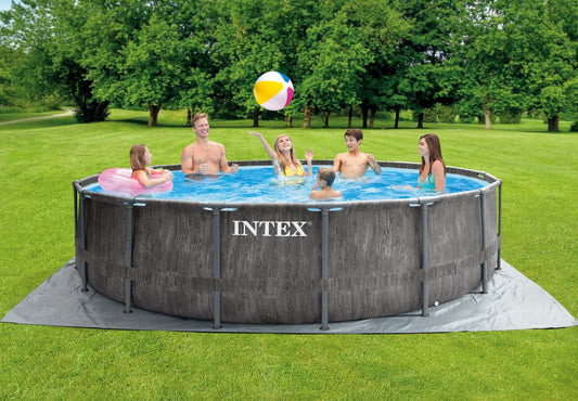 Intex 15ft x 48" Greywood Prism Frame Metal Round Above Ground Swimming Pool, Filter Pump and Accessories