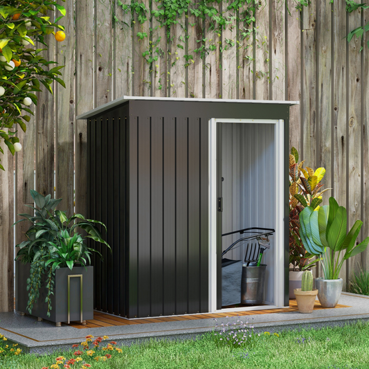 Outsunny 5 x 3ft Garden Storage Shed Sliding Door Sloped Roof Tool, Black