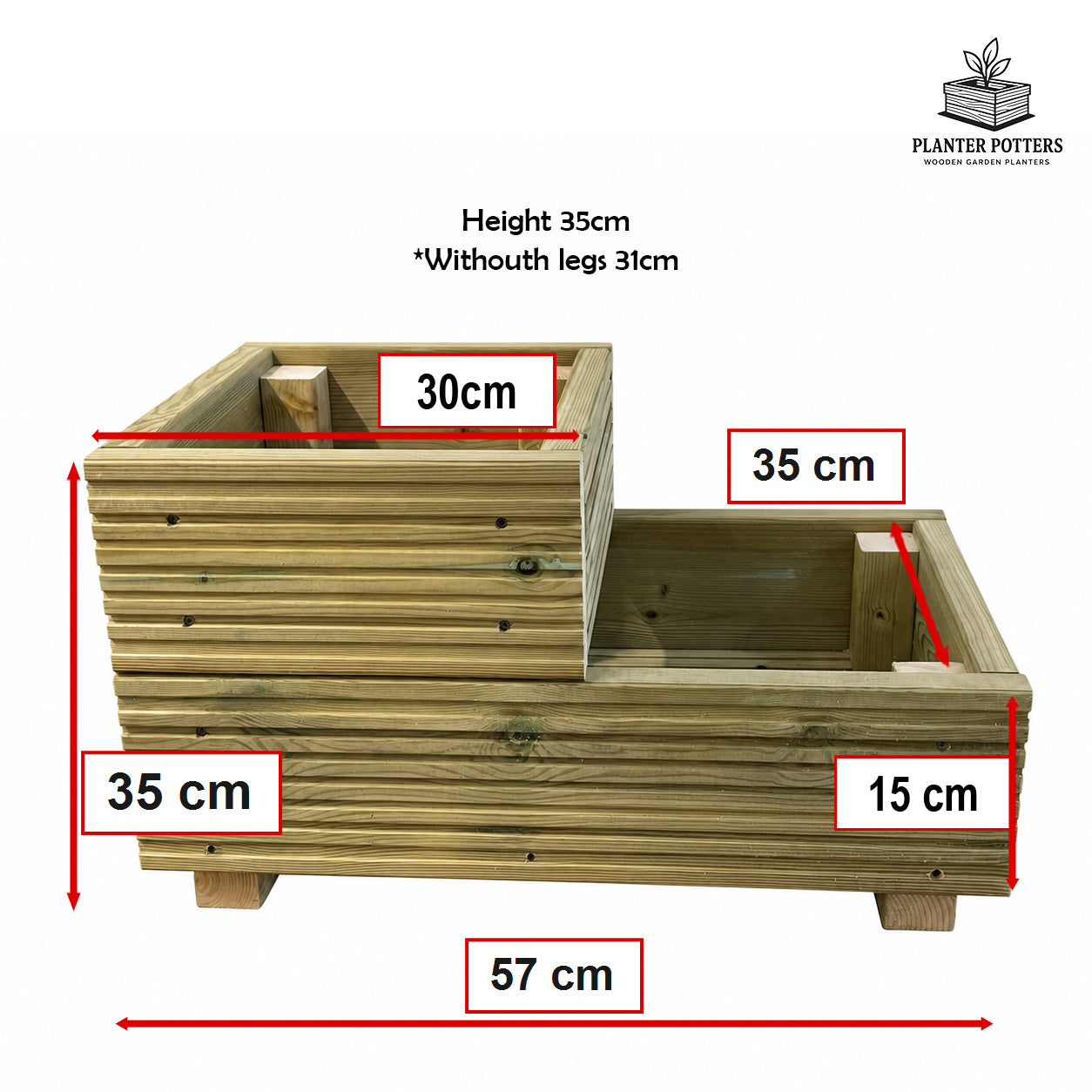 Two-Tier Wooden Decking Planter – 57 × 35 × 33 cm