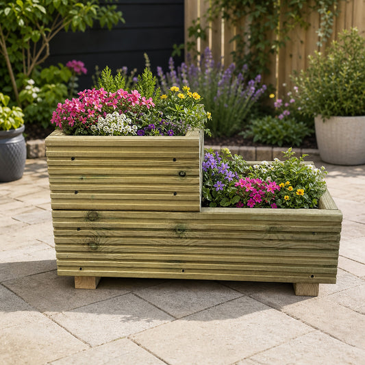 Two-Tier Wooden Decking Planter – 57 × 35 × 33 cm