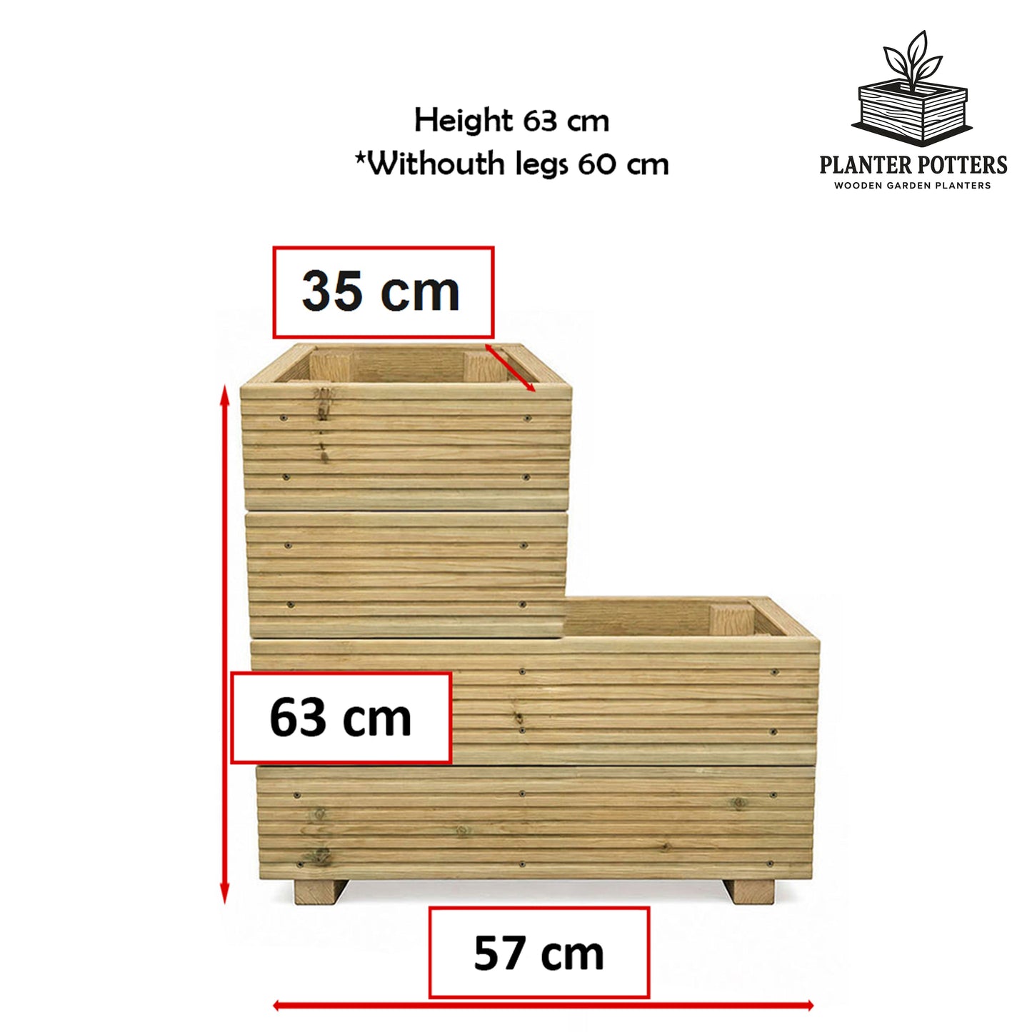 Small 2-Tiered Garden Steps Planter – Pressure-Treated Outdoor Wooden Planter 57 × 35 × 63 cm