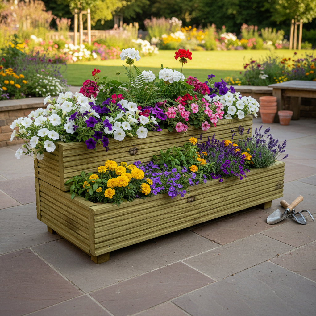 Large 2-Tier Wooden Decking Planter – 88 × 35 × 33 cm