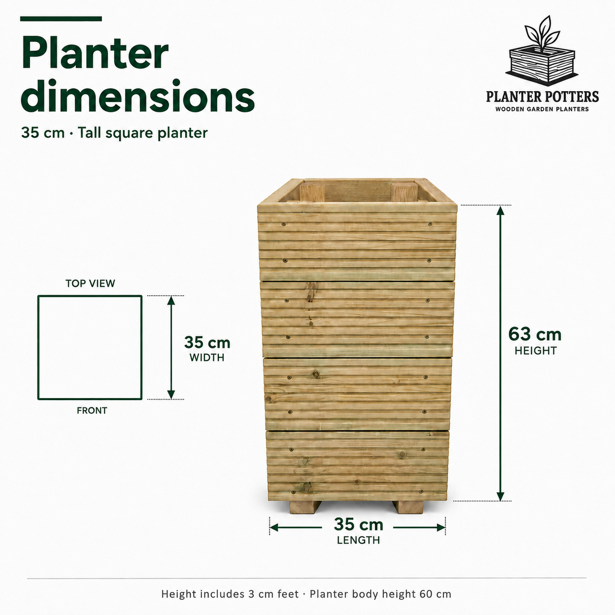 Small Tall Wooden Decking Planter – 35 × 35 × 63 cm