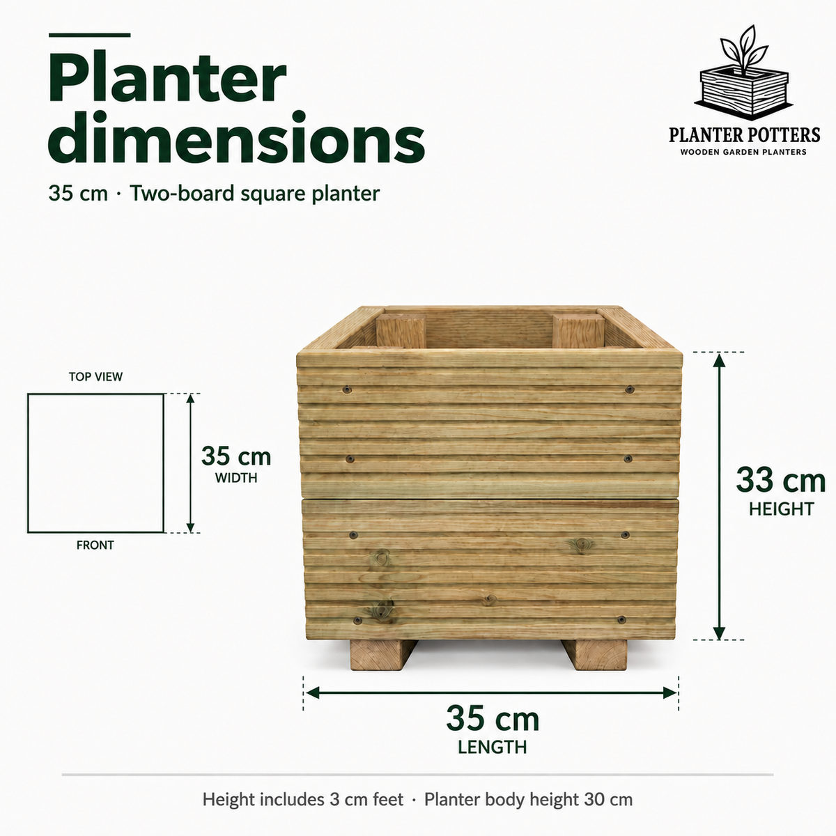 Small Wooden Decking Planter –  35 × 35 × 33 cm