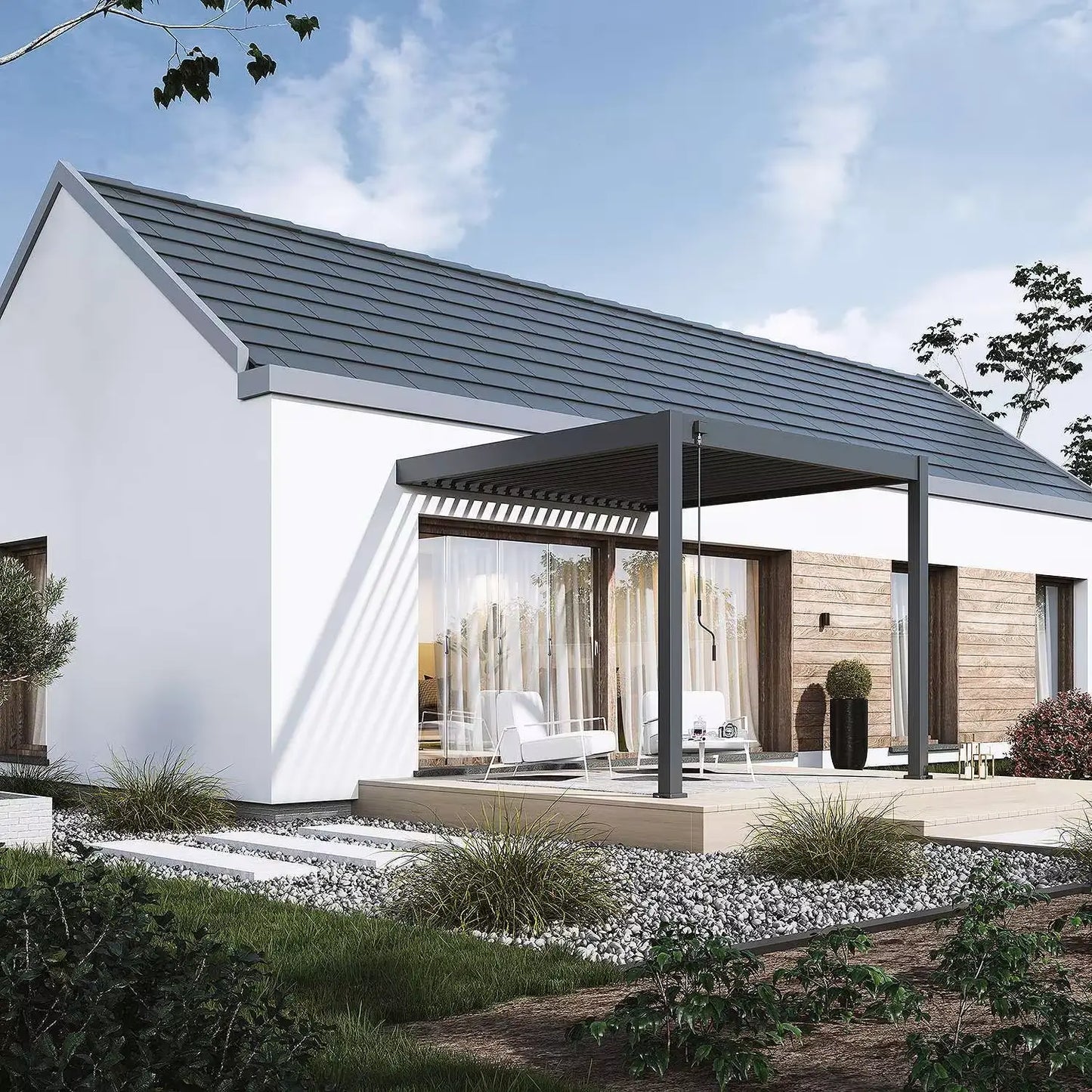 Modena Aluminium Pergola 3m x 3m Wall Mounted