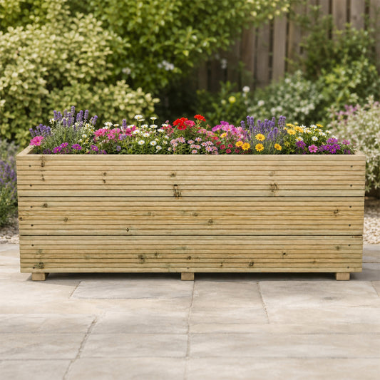 4ft Long 3 Board High Wooden Decking Planter –  120 × 35 × 48 cm