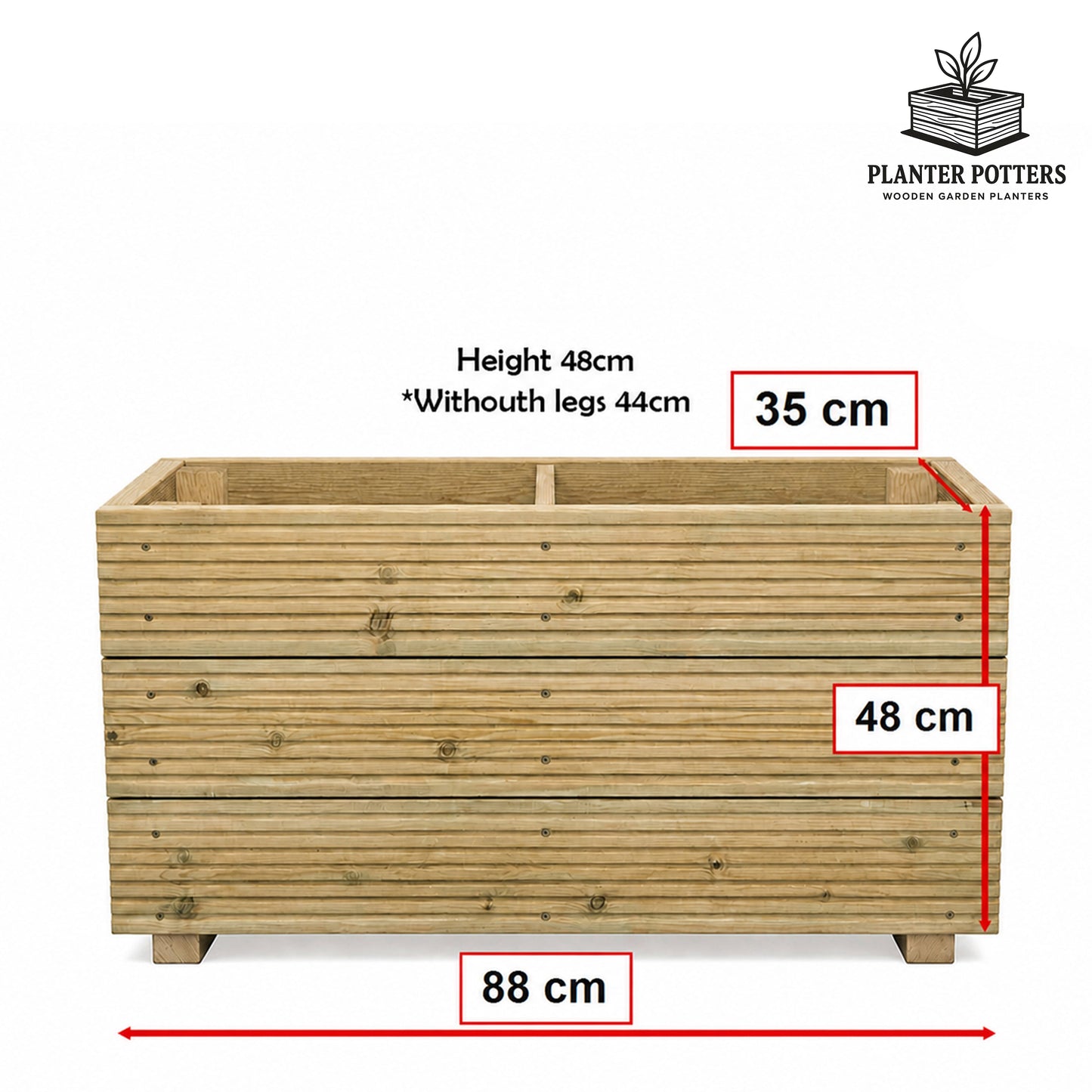 Large Solid Wooden Patio Planter With Central Divide – 88x35x47cm